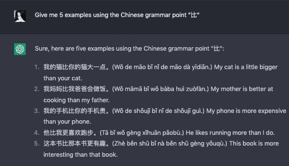Using ChatGPT to Generate examples using a certain grammar point